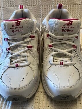 New Balance Kids 608v4 White with Pink Accent Sneakers
